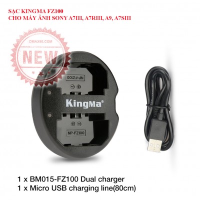 Sạc pin FZ100 cho máy ảnh Sony A7iii, A7riii, A9 chính hãng kingma