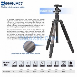 Chân máy ảnh Tripod Benro C2690TB1 Carbon Fiber (Order)