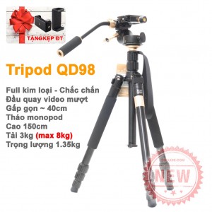 Chân máy ảnh tripod QD98 - Quay video - Chụp ảnh nhỏ gọn mượt mà